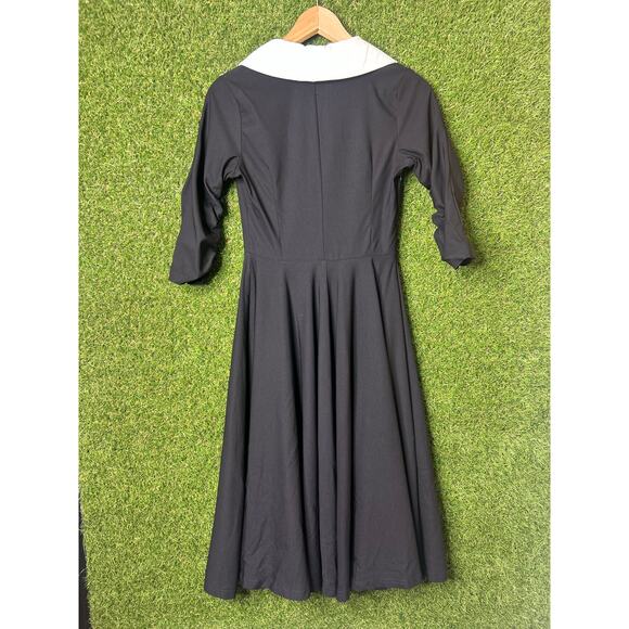 Gown Town Black Sailor Collar Vintage Style Dress 3/4 Ruched Sleeves‎ Size XS - Picture 8 of 8